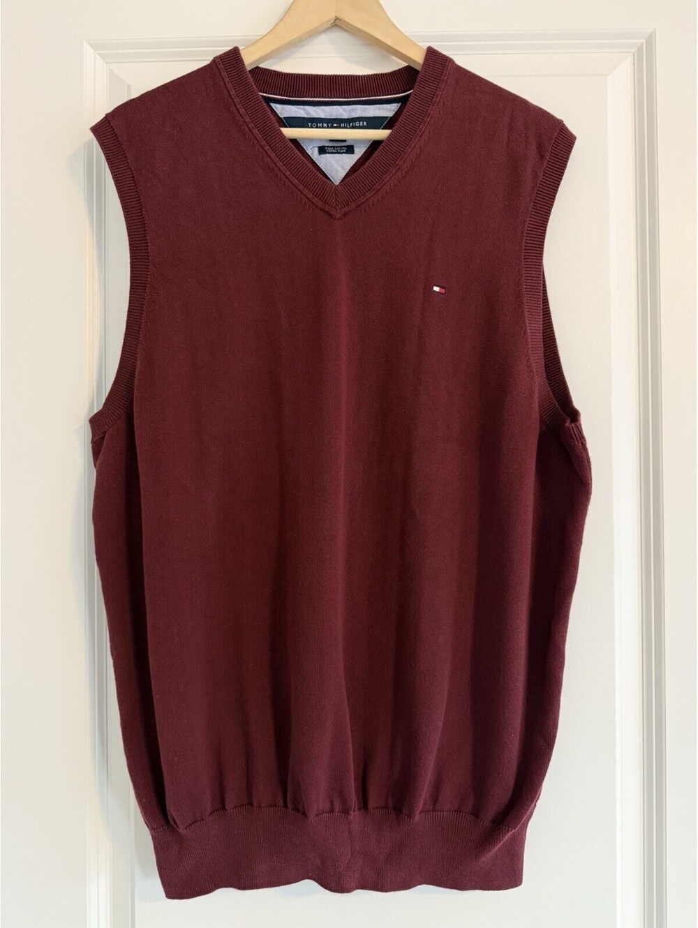 Tommy Hilfiger 100% Pima Cotton Burgundy Sweater Vest Men’s XL Preppy Ivy League